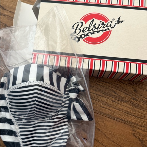 NWT - Belsira Neck-holder Candy Striped Vintage Style Swimsuit (BLACK/WHITE) - Picture 13 of 13